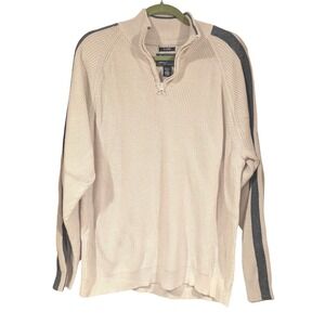 American‎ Rag Mens Quarter Zip Sweater Beige Cotton Ribbed Stripe Detail XLarge